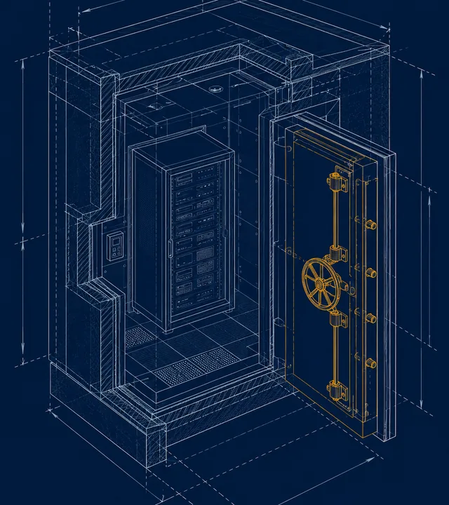 A blueprint of a strongroom holding data.